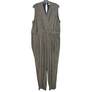 52seven Jumpsuit Glam Luxury Disco Y2K Holiday Minimalist Metallic Gold 2X LB